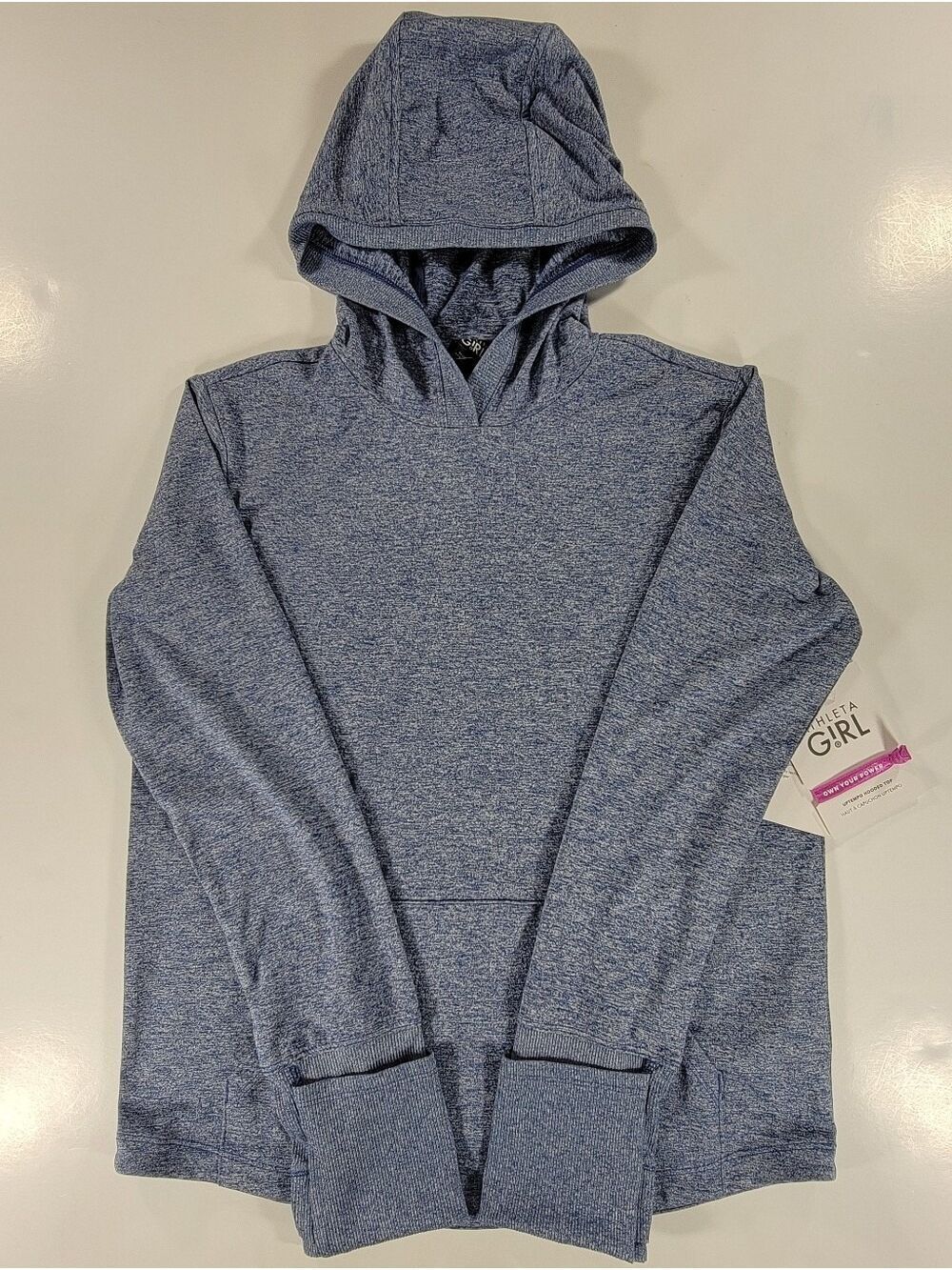 NEW Athleta Girl Uptempo Hoodie Heathered Blue XL 14 Performance Stretch NWT